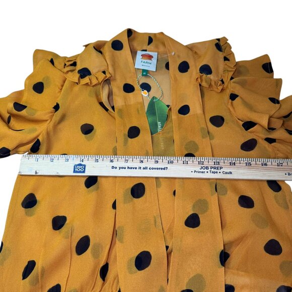 Farm Rio XS Mustard Yellow Polka Dot Ruffle Sheer Blouse NWT - Picture 11 of 11